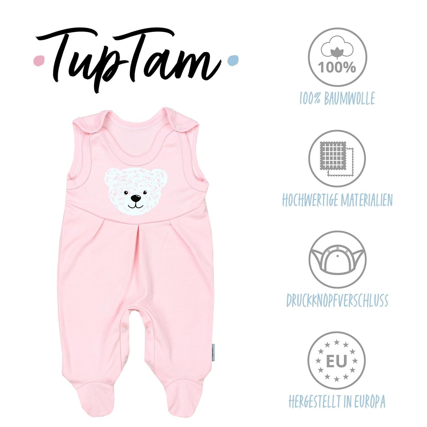 TupTam Baby Mädchen Strampler mit Fuß 3er Pack