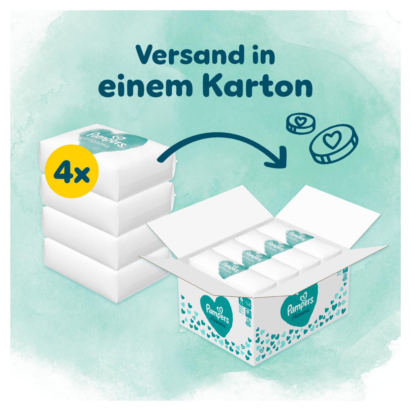 Pampers Harmonie Windeln Größe 2, 204 Windeln, 4kg-8kg, sanfter Hautschutz mit 100Prozent Pampers Schutz