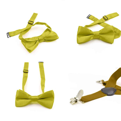 HANERDUN Unisex Boys Girls Bow Tie Braces with Three Clothes Clips on Waistband