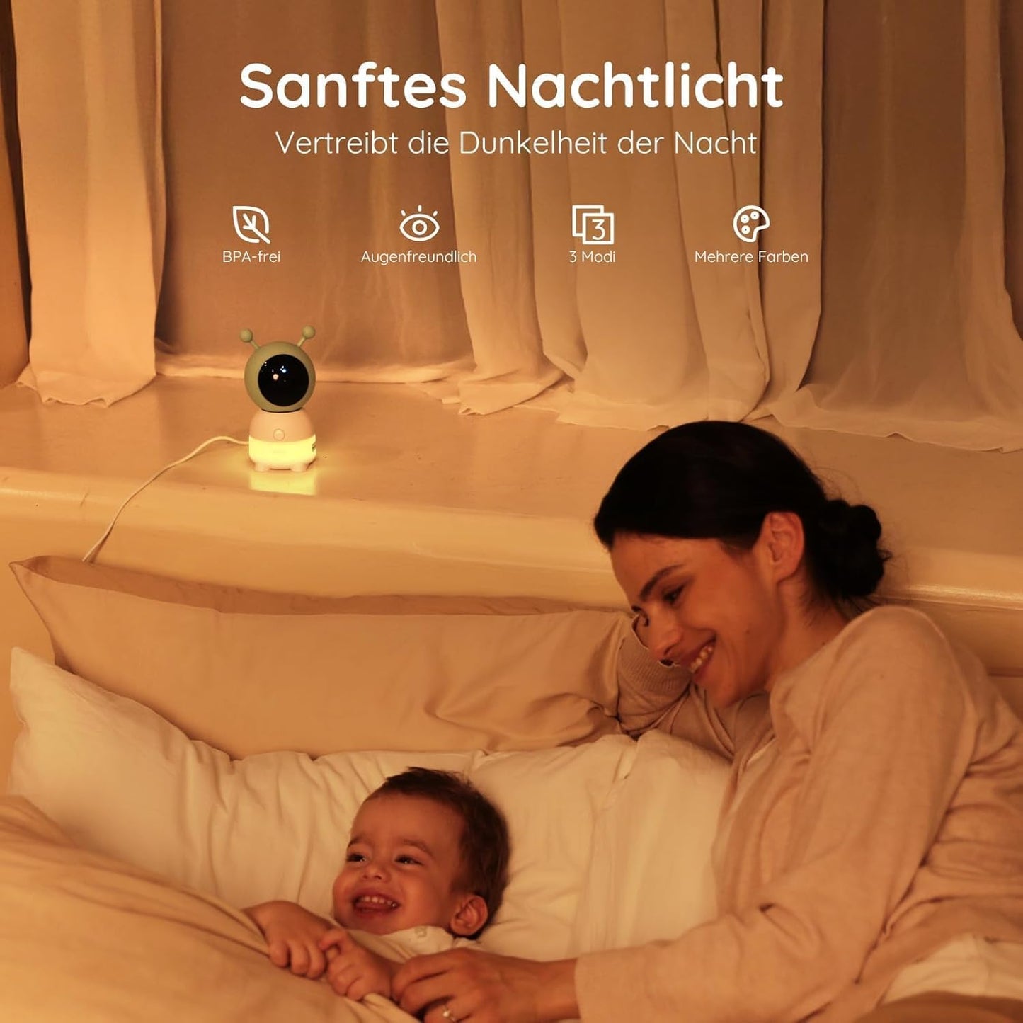 BOIFUN Babyphone mit Kamera 2K, 5-Zoll-Display, 360° PTZ, Nachtlicht | Nachtlicht, IR Nachtsicht, 360° Kamera, Handy, Weinen/Bewegungs/Geräuscherkennung, Bewegungsverfolgung, Temp&Feuchteerfassung