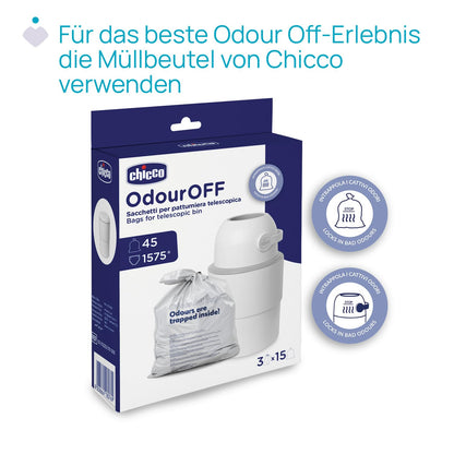 Chicco Windeleimer Odour Off, geruchsdichtes System, platzsparender Baby Windeleimer mit Deckel, einfach zu benutzen und zu reinigen, Ohne Nachfüllkassetten, funktioniert mit herkömmlichen Tüten