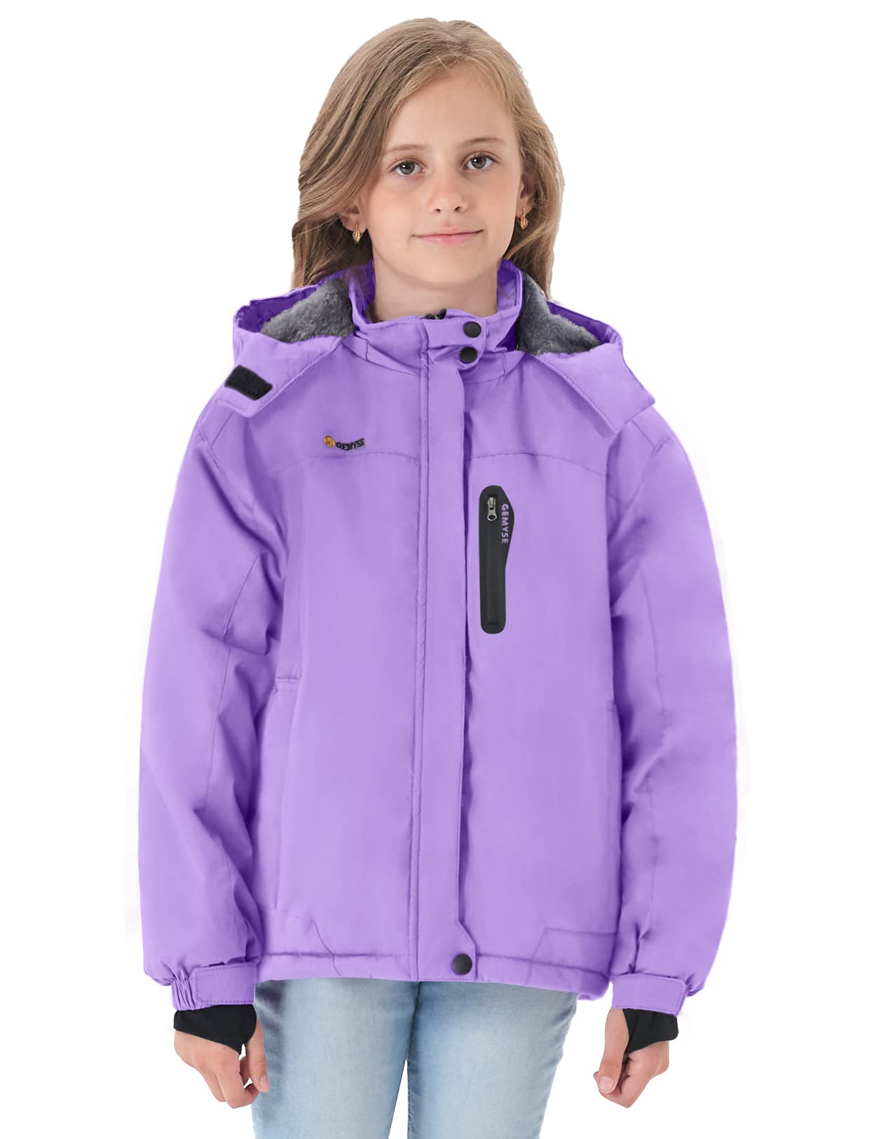 GEMYSE Girls' Waterproof Ski Jacket Windproof Fleece Outdoor Winter Jacket Rain Jacket with Hood