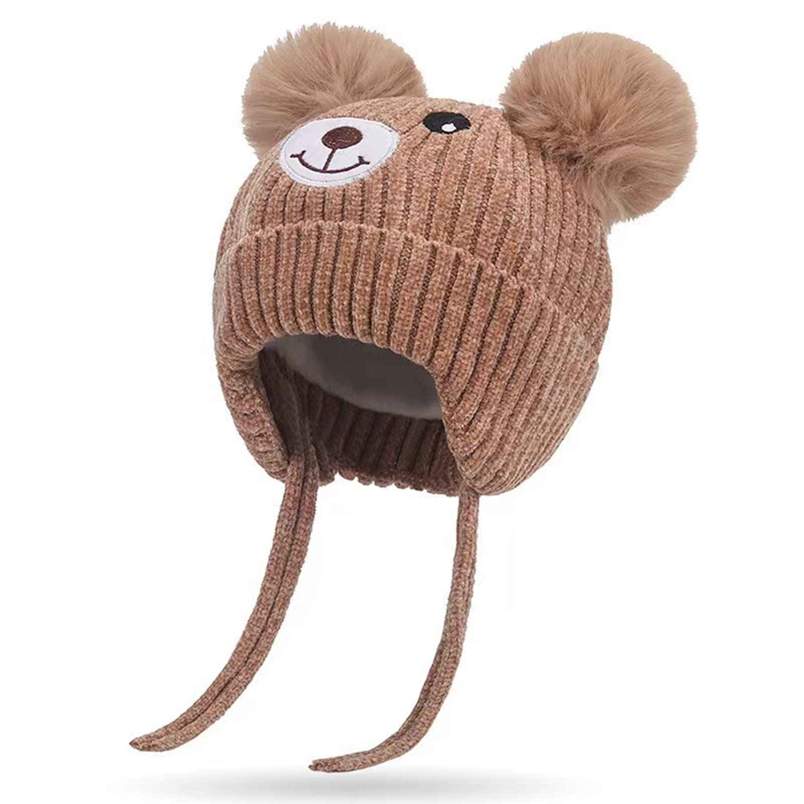KEELYY Baby Mütze Beanie Strickmütze Herbst Wintermütze Süßer Hut mit Earflap und Bindebändern Warm Hat für Jungen Mädchen