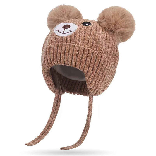 KEELYY Baby Mütze Beanie Strickmütze Herbst Wintermütze Süßer Hut mit Earflap und Bindebändern Warm Hat für Jungen Mädchen