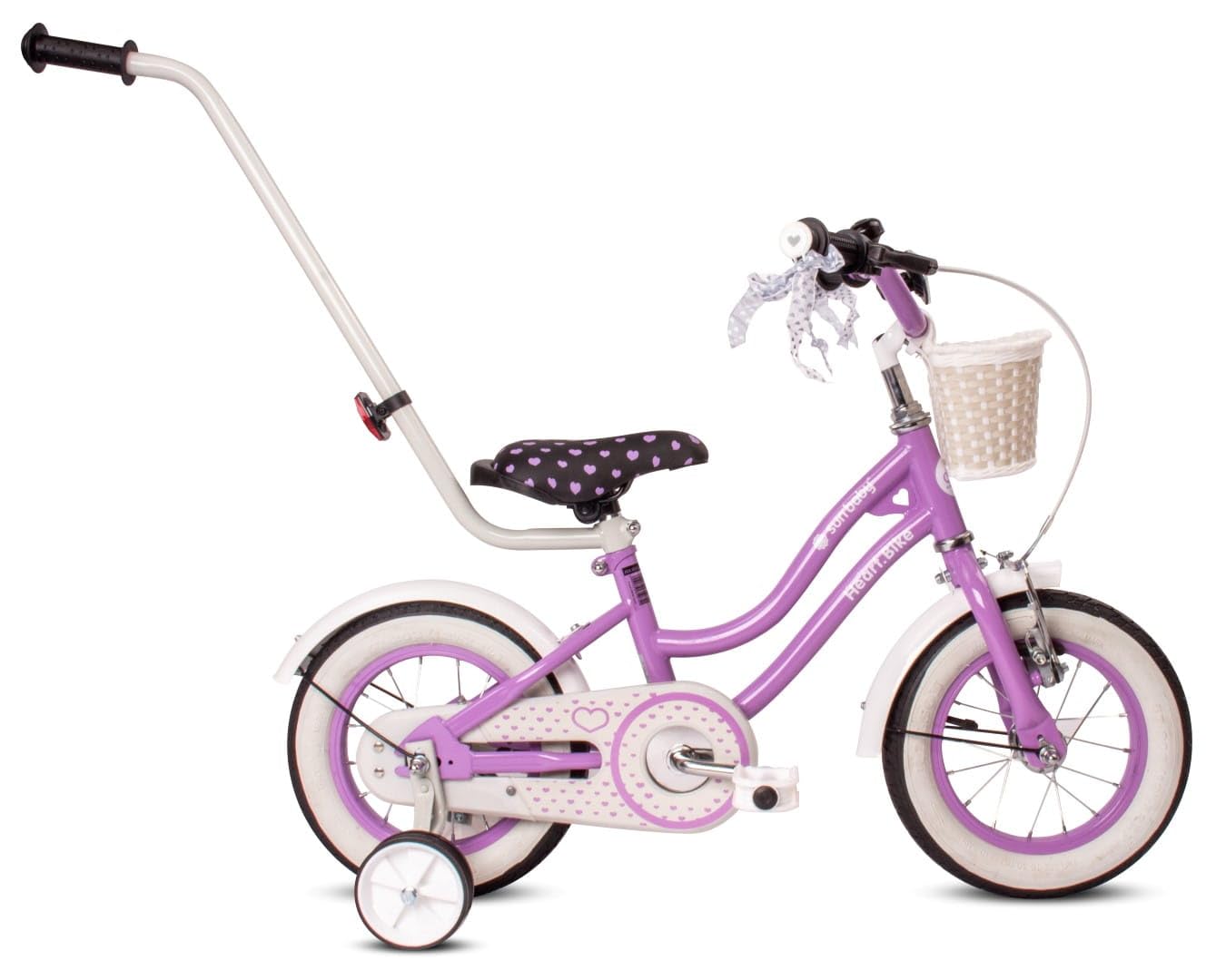sun baby Mädchenfahrrad 12, 14 und 16 Zoll Radgröße Heart Bike zur Auswahl, mit Abnehmbarer Schubstange, Kinderfahrrad für Mädchen von 2 bis 6 Jahre