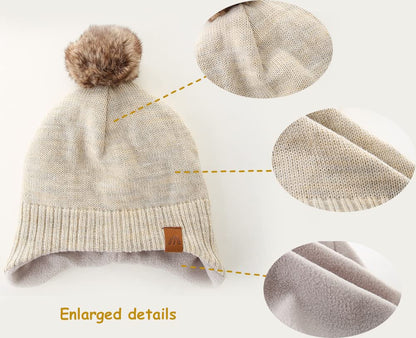 AHAHA Girls' Winter Hat, Earflap Beanie, Pompom Knitted Hats