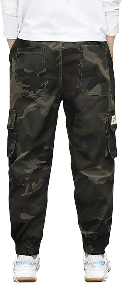 Deekynoop Children's Cargo Trousers Boys Twil Cargo Jogging Bottoms with Elastic Waistband