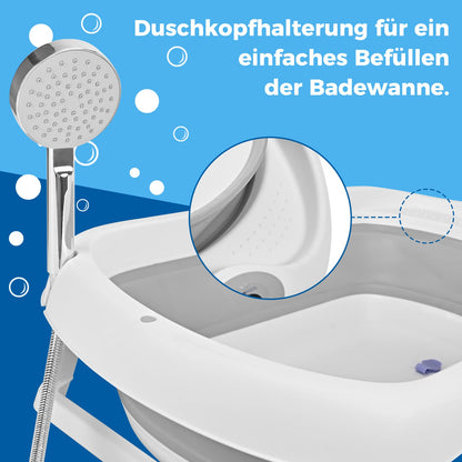 Schwänlein® Faltbare Baby Badewanne,81 * 48 * 24cm Baby Bathtub Babywanne Wanne Faltbar mit Badewannen Stützkissen Sitzmatte, Badebecken Duschwanne für Neugeborene Kleinkinder (grau)