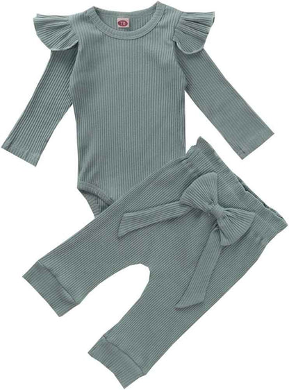 Geagodelia T-45461 Baby Girl Clothing Set, Soft Newborn Outfit with Long-Sleeved Bodysuit Romper, Trousers and Headband / Hat