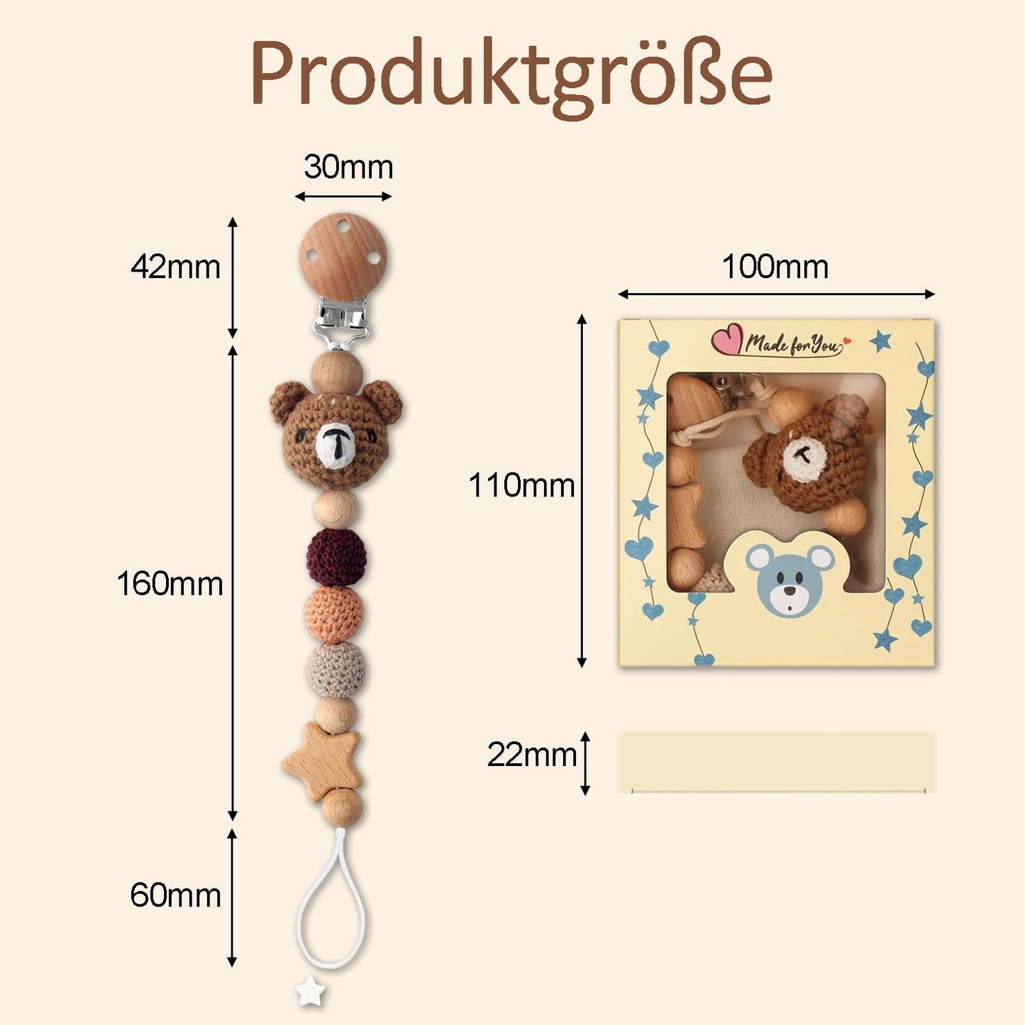 Handgemachte Bär Design Schnullerkette Cup Catcher BPA-frei Sicherheitsgurt für Verstellbarer Kinderwagenkette zum Aufhängen von Trinkbecher Halteriemen für Kinderwagen