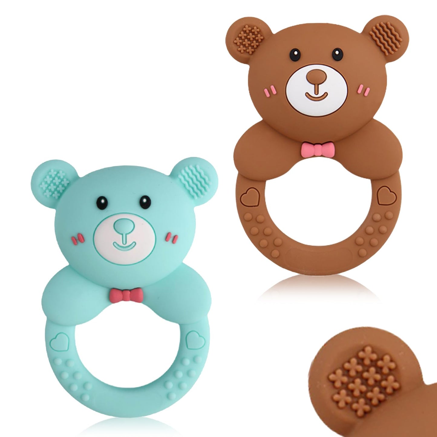 ABirdon Beißring Baby, 2 Stück Silikon Beißring mit Rassel, BPA-frei, Sensorisches Spielzeug für Babys 0-3 Jahre, Molar Beißring für Zahnfleisch