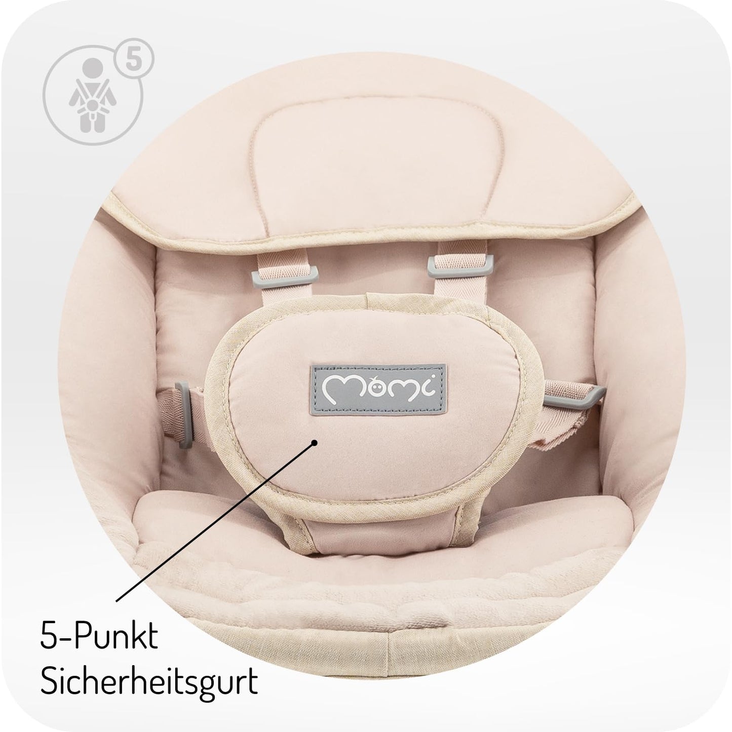 MoMi KENANI baby bouncer for children up to 9 kg, foldable, with remote control &amp; Bluetooth for connecting to a smartphone, battery or power connection, with 5-point safety belt, sun protection, insect net 