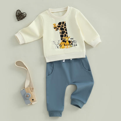 1. Jahr Geburtstag Outfit Baby Junge Kleidung Set Langarm Sweatshirt und Hose Kleidung Sets für Jungen