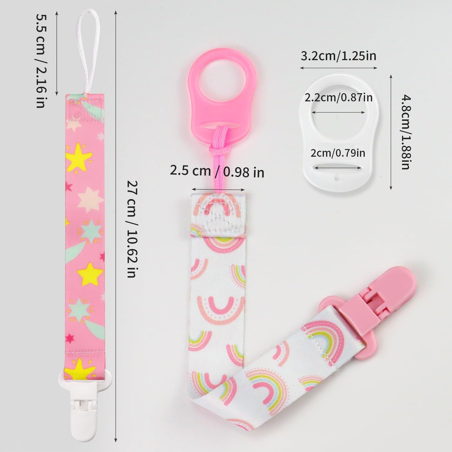 Suofuolef 4 Pack Schnullerkette Baby Mädchen, Baby Schnullerband Set mit Adaptern, Schnuller Clips für Neugeborenen Geburt & Taufe Geschenk, Rose