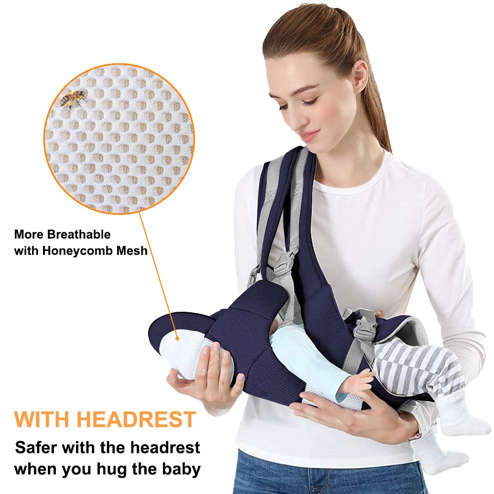 Azeekoom Baby Carrier Ergonomic with Hip Seat, Cotton Child Carrier Dorsal and Ventral, Lightweight Breathable, Adjustable Headrest for Babies and Children from 0 to 48 Months (3.5 to 25 kg) 