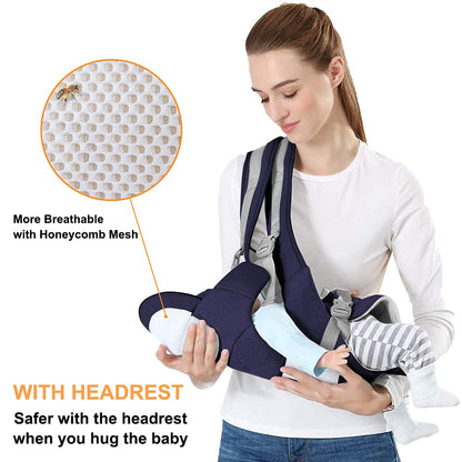 Azeekoom Baby Carrier Ergonomic with Hip Seat, Cotton Child Carrier Dorsal and Ventral, Lightweight Breathable, Adjustable Headrest for Babies and Children from 0 to 48 Months (3.5 to 25 kg) 