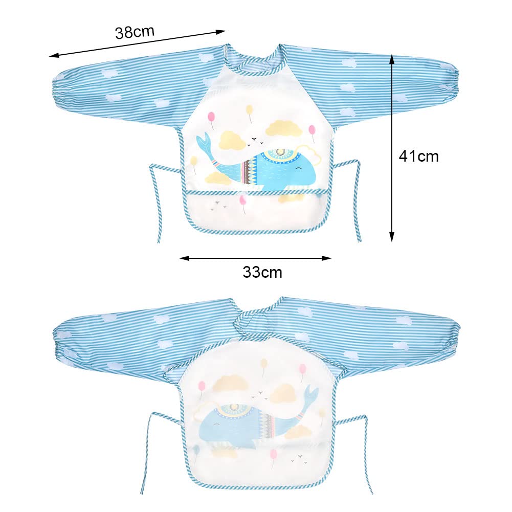 Vicloon Baby Lätzchen mit Lange Ärmeln,3PCS Ärmellätzchen Wasserdicht,Süßer Tierstil Baby Bibs Set für Essen Kunst Handwerk Malerei Bemalen Spielen für 6-24 Monaten