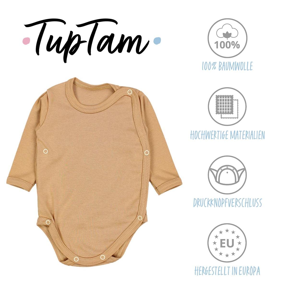 TupTam Baby Body Langarm – Wickelbody Langarm für Jungen & Mädchen, 5er Pack, 100% Baumwolle, OEKO-TEX