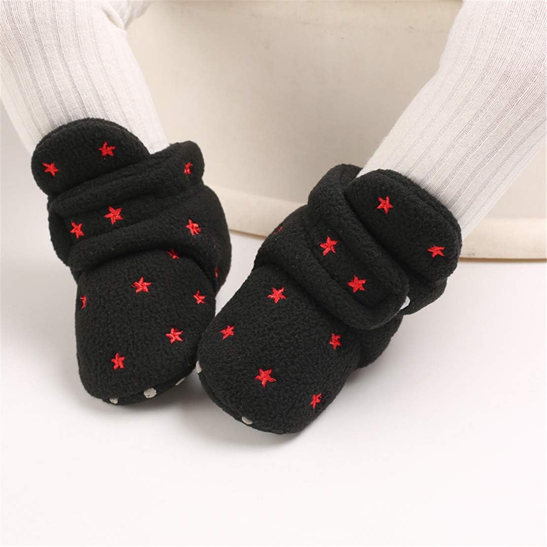 EDOTON Unisex-Baby Neugeborenes Fleece Booties, Baby Jungen Mädchen Weiche Sohlen Streifen Bootie Kleinkind Stiefel Niedlich Stiefel Socke Einstellbar