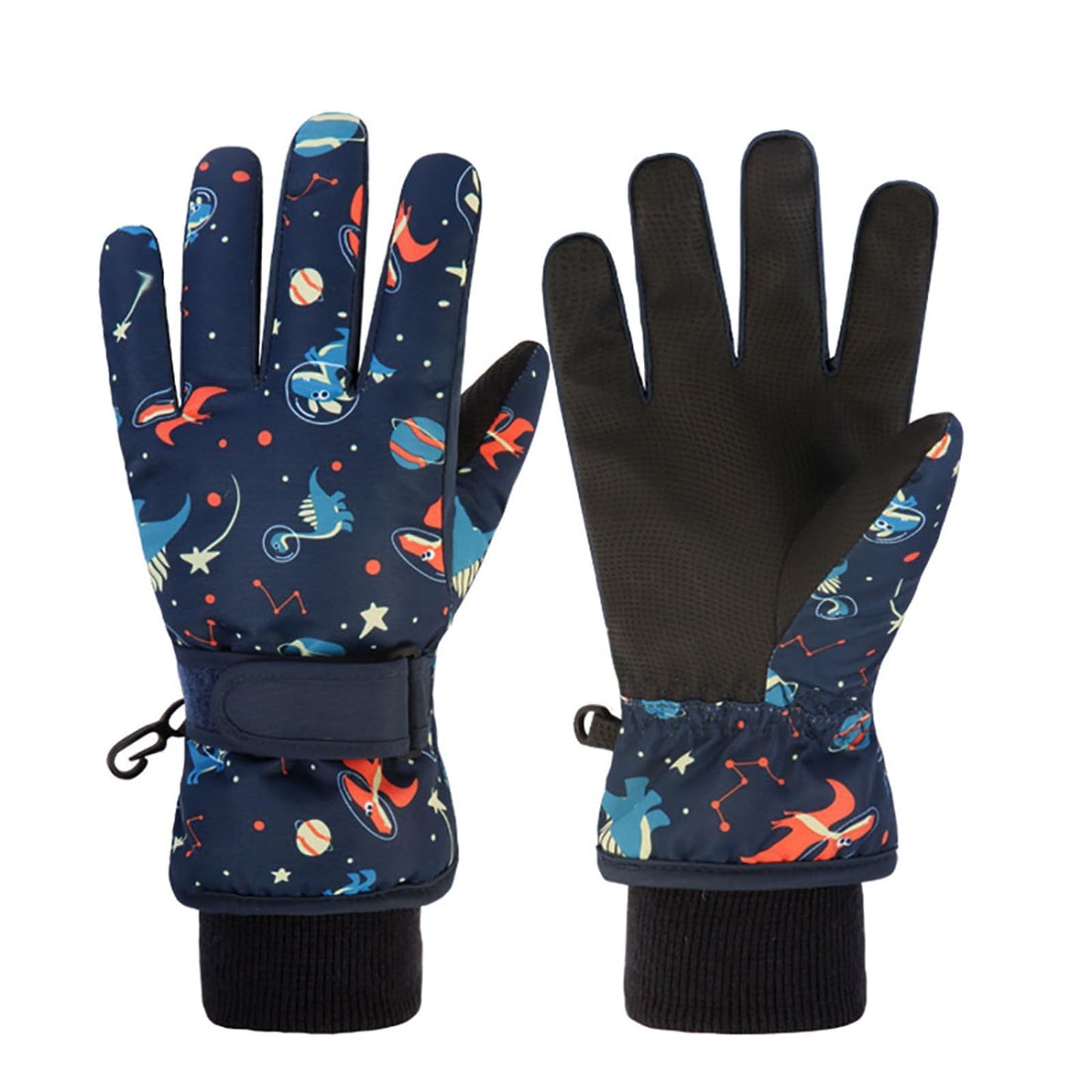HNGEMSY Children's Winter Snow Gloves Ski Gloves for 2-13 Years Girls Boys PU Palm Waterproof Windproof Warm Fleece Winter Gloves