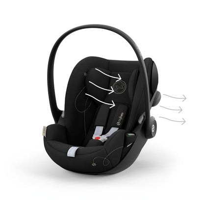 CYBEX Gold Babyschale Cloud G i-Size Comfort, Inkl. Neugeboreneneinlage, Ab Geburt bis ca. 24 Monate, Für Kinder ab 40 cm bis 87 cm, Max. 13 kg, Moon Black