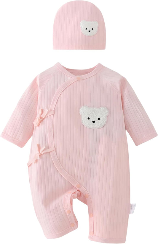 Babyfond 1 Pack Baby Bodysuit, Neugeborenes Baby warmer Baumwollbody mit Hut, 100% Baumwolle Kleinkind Homewear Verdickte Frühlings- und Herbstkleidung