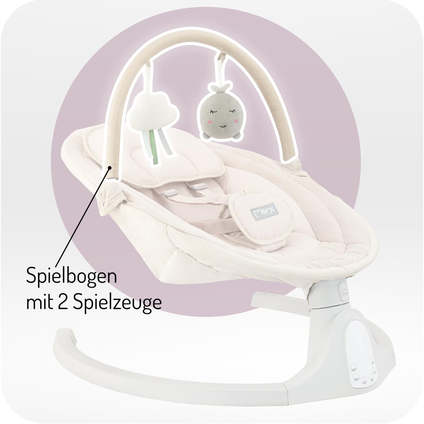 MoMi KENANI baby bouncer for children up to 9 kg, foldable, with remote control &amp; Bluetooth for connecting to a smartphone, battery or power connection, with 5-point safety belt, sun protection, insect net 