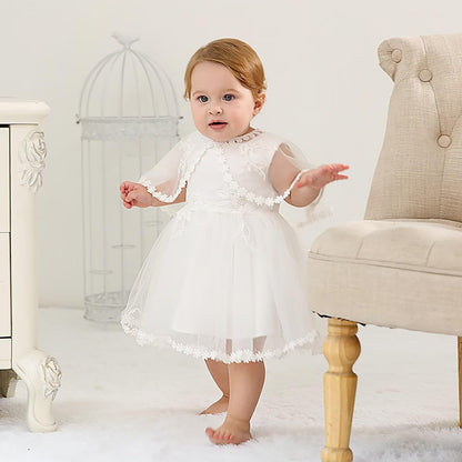 Baby Mädchen Weiße Taufe Kleid mit Kapuze Neugeborene Taufe Kleid Spitze Kleid für Hochzeit Geburtstag