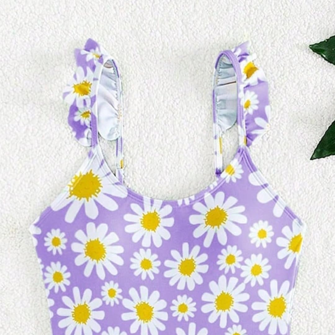 JiAmy Mädchen EIN Stück Badeanzug mit Rüschenrock Sommer Strand Badeanzug Daisy Floral Mädchen Bademode für 8-12 Jahre (120-160cm)