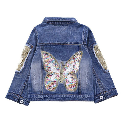 Peacolate 3-11 Years Girls Denim Jacket Butterfly Sequins 