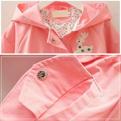 Amur Leopard Kids Girls Transition Jacket Windproof Coat Outdoor Windbreaker with Hood for Spring and Autumn 