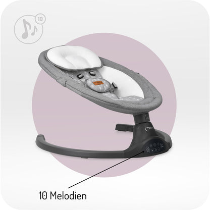MoMi KENANI baby bouncer for children up to 9 kg, foldable, with remote control &amp; Bluetooth for connecting to a smartphone, battery or power connection, with 5-point safety belt, sun protection, insect net 
