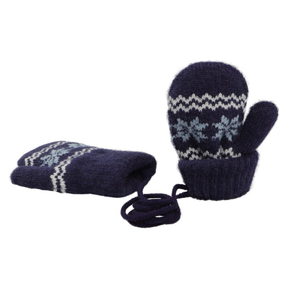 Kids Winter Gloves Mittens Baby Cartoon Mitten Neck Gloves Thick Double Knitted Glove with Plush,0 - 3 years old, Playing, Running, Skiing
