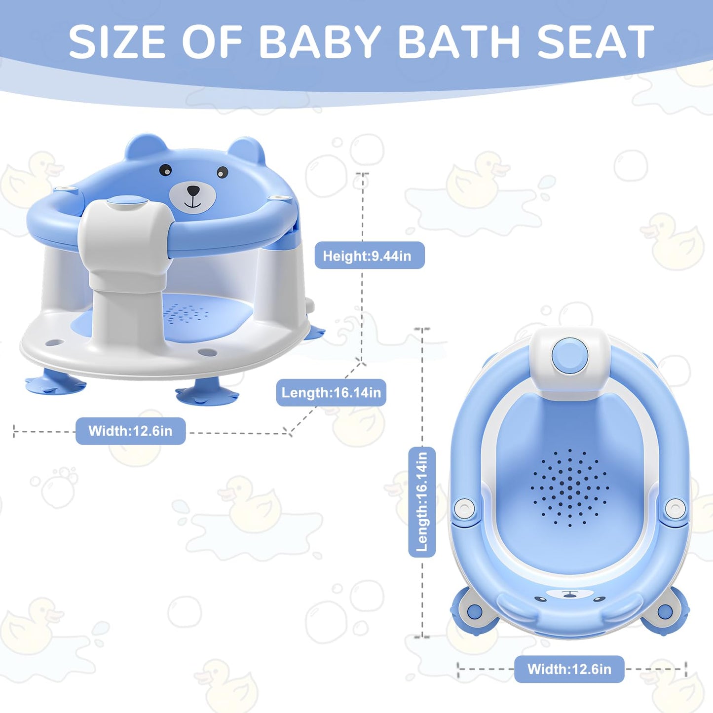 Baby Bath Seat from 6 Months, Bear Non-Slip Bath Seat Baby with 4 Suction Cups and Cushions for Toddlers and Newborns, Safe Portable Bath Chair for Shower or Bathtub, Pink