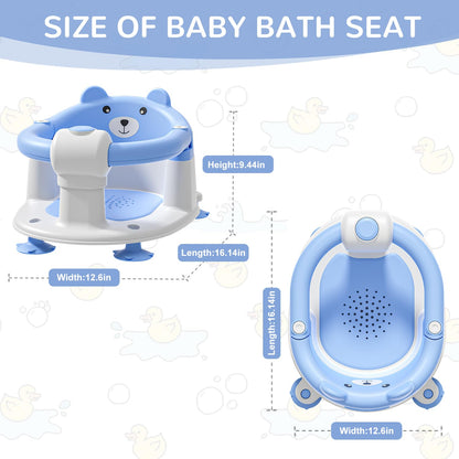 Baby Bath Seat from 6 Months, Bear Non-Slip Bath Seat Baby with 4 Suction Cups and Cushions for Toddlers and Newborns, Safe Portable Bath Chair for Shower or Bathtub, Pink