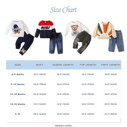 Kleinkind Baby Jungen Kleidung Niedliche Tierdruck Langarm Sweatshirt Tops und Jeans Set Herbst Winter Baby Junge Jeans Casual 2-teiliges Outfit
