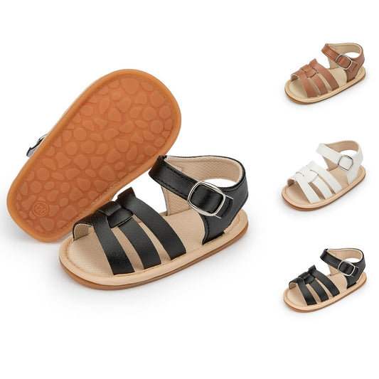 Sonsage Infant Baby Girls Boys Summer Sandals Newborn Bow Crib Sandals Outdoor Beach Toddler PU Leather Soft Rubber Sole Dress Flat First Walking Shoes, a01 Black, 3-18 Months