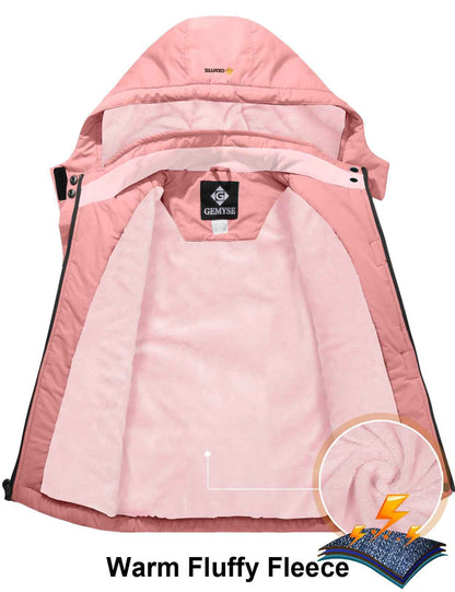 GEMYSE Girls' Waterproof Ski Jacket Windproof Fleece Outdoor Winter Jacket Rain Jacket with Hood