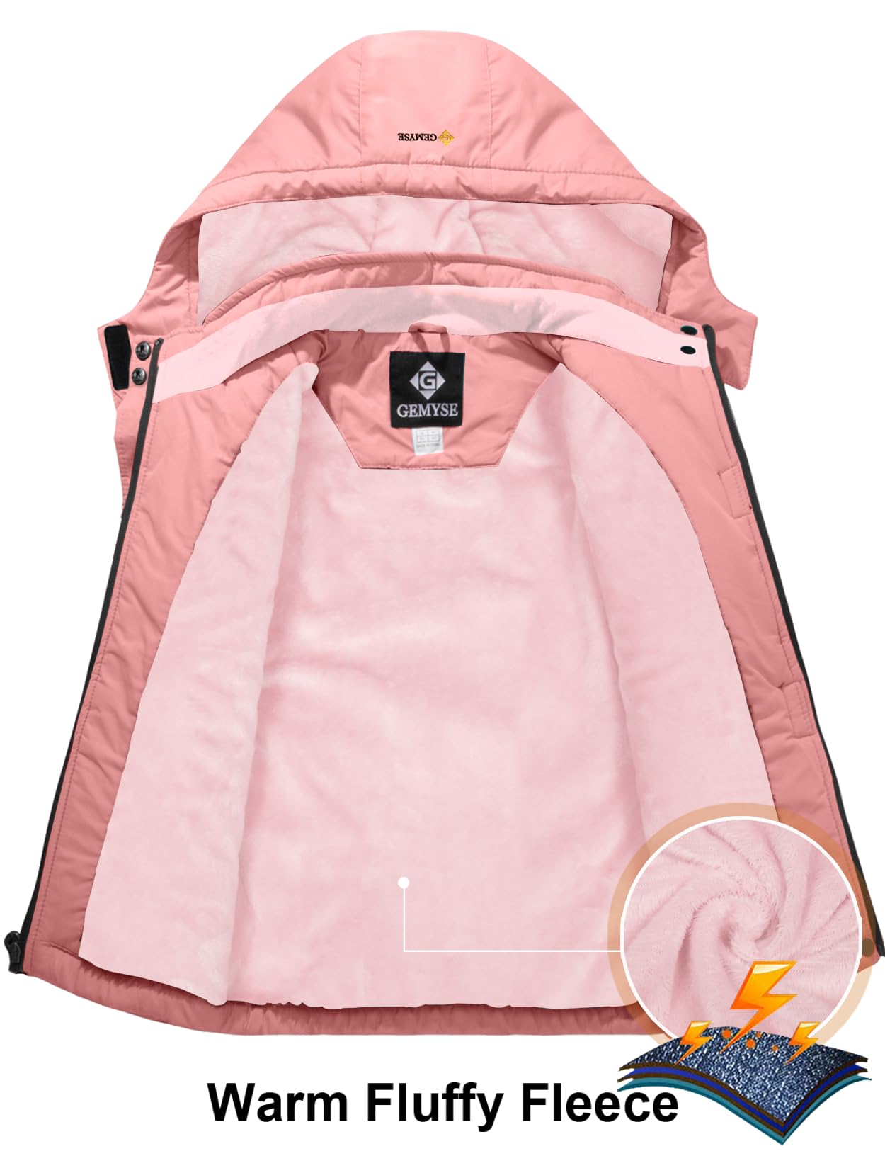 GEMYSE Girls' Waterproof Ski Jacket Windproof Fleece Outdoor Winter Jacket Rain Jacket with Hood