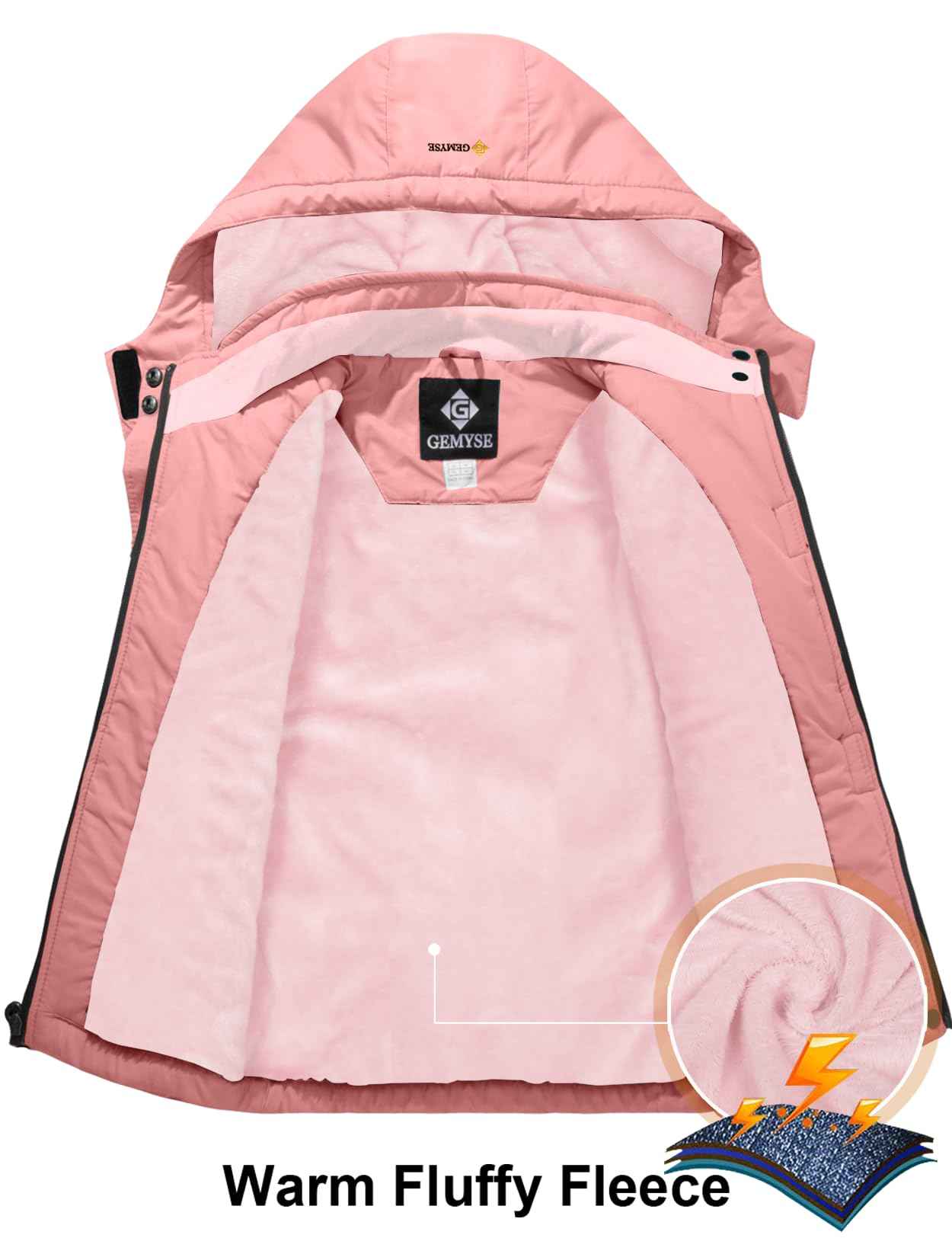 GEMYSE Girls' Waterproof Ski Jacket Windproof Fleece Outdoor Winter Jacket Rain Jacket with Hood