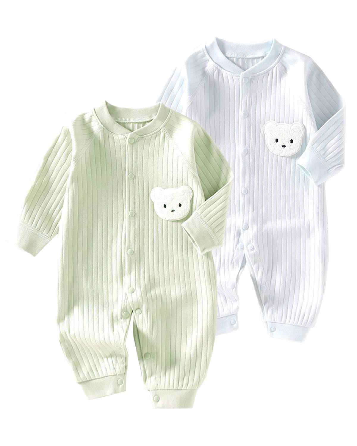 WYTbaby Baby Strampler Neugeborene Baumwolle Jumpsuit 2er-Pack Langarm Einteiligen Overall Kleidung für Baby Junge und Mädchen 0-12 Monate