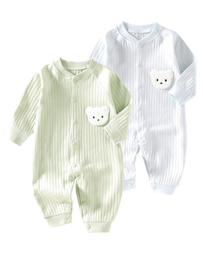 Baby Strampler Neugeborene Baumwolle Jumpsuit 2er-Pack Langarm Einteiligen Overall Kleidung für Baby Junge und Mädchen 0-12 Monate