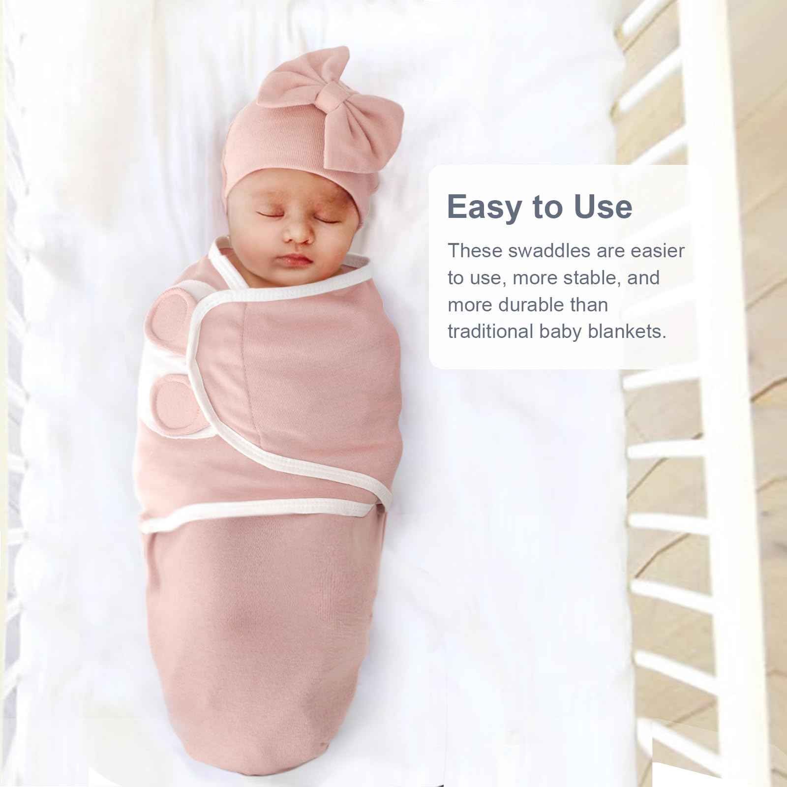DRESHOW Neugeborene Swaddle Decke Hut Set Baby Gedruckt Swaddles Säugling Einstellbar Schlafsack für 0-3 Monate Mädchen Jungen