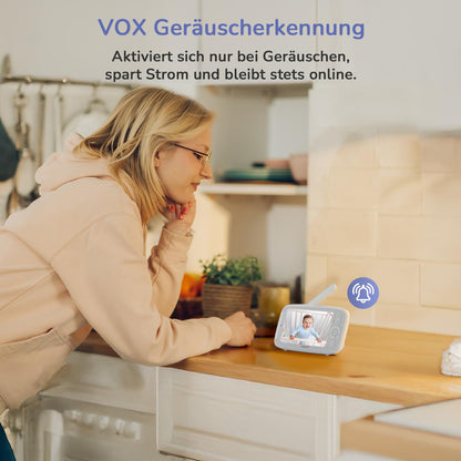 2K WLAN Video-Babyphone mit Kamera, 5" IPS-Display, 330° PTZ | HDR-Nachtsicht, 2-Wege-Audio, VOX, Temperatur, Weinen/Bewegungserkennung, Bereich alarme, Große Reichweite Video Babyphone