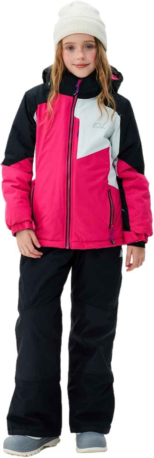 Children's Ski Suit Girls Waterproof Windproof and Warm 2-Piece with Hood 6-16 Years Outdoor Sports, Mountaineering, Skiing