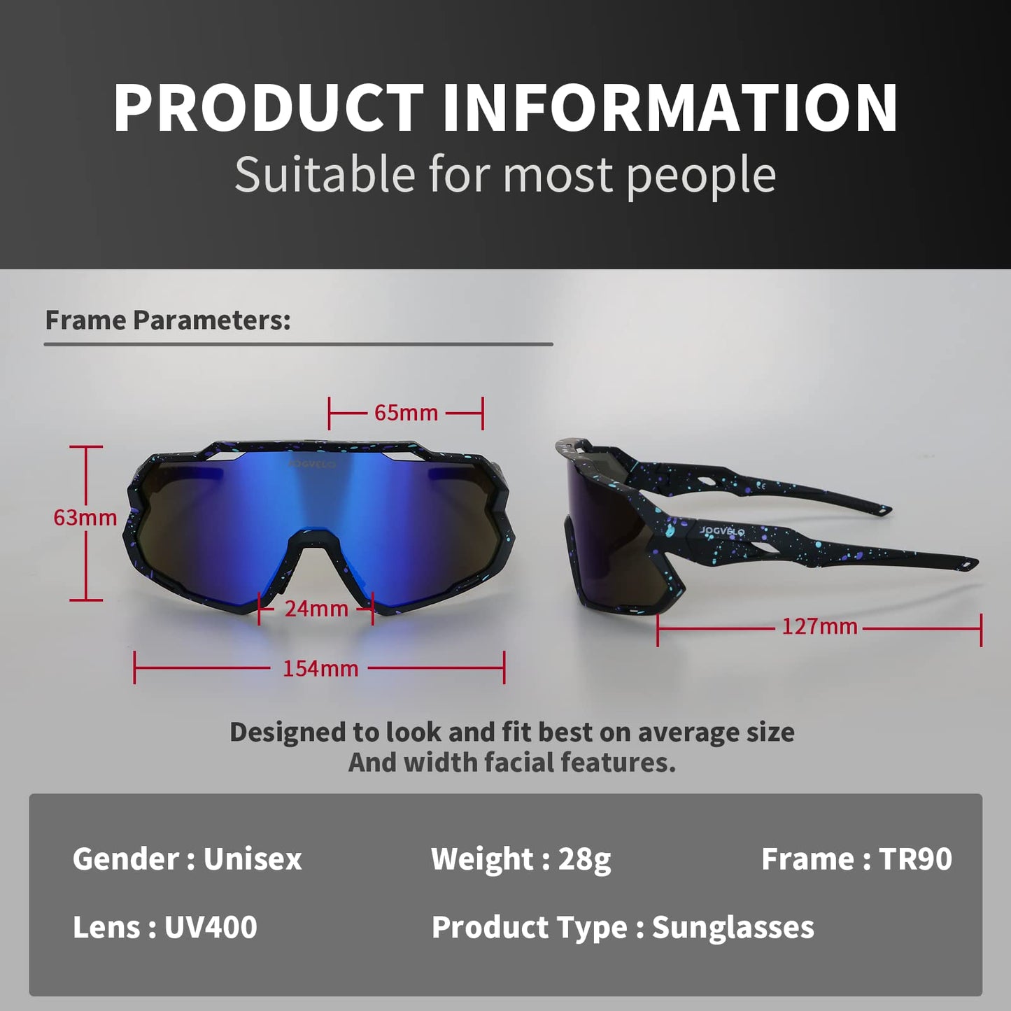 JOGVELO Polarisierte Sonnenbrille, Fahrradbrille Herren Damen mit 3 Wechselgläsern Sportbrillen Radbrille für Radfahren Laufen Angeln