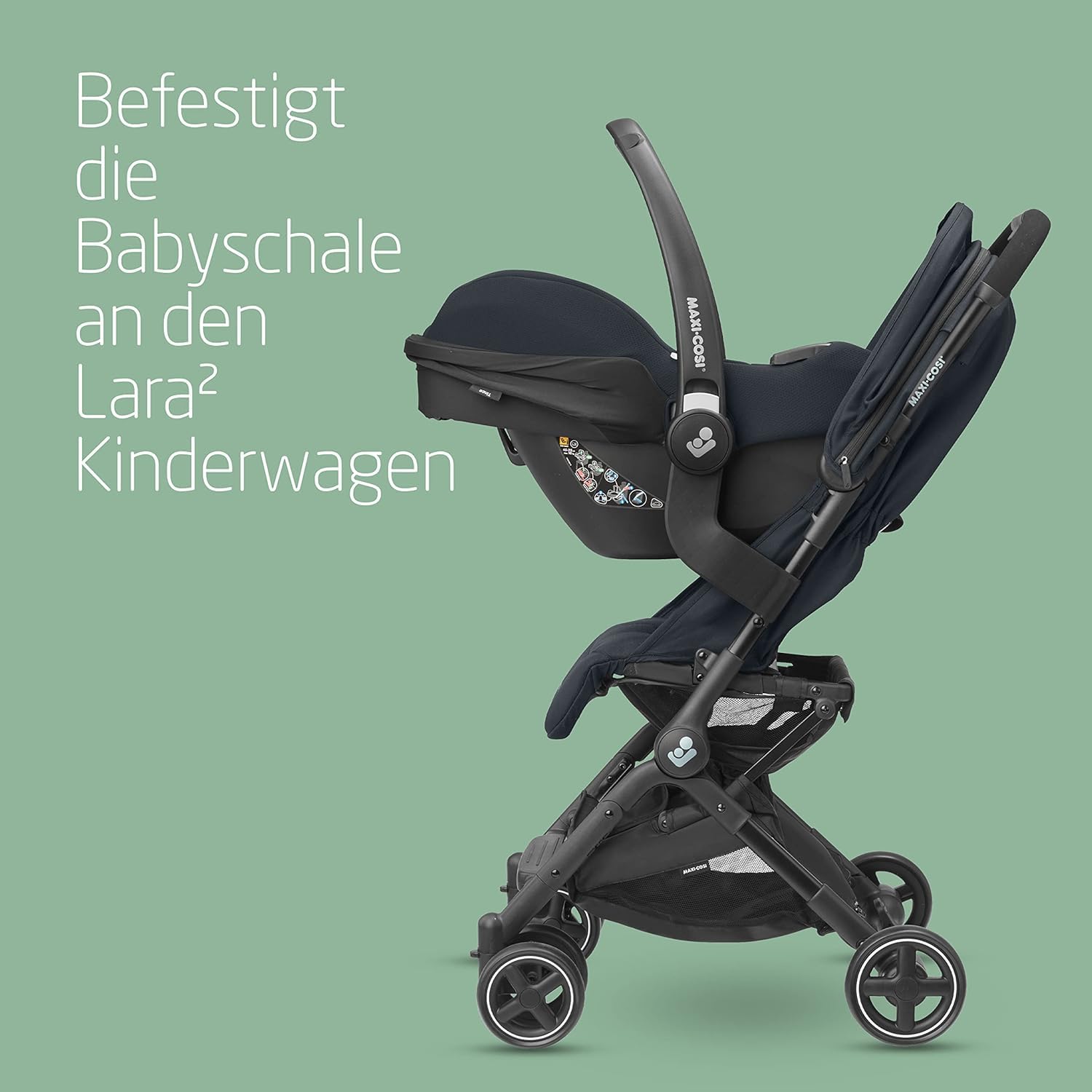 Maxi-Cosi Lara2 Baby Kinderwagen, 0–4 Jahre, 0–22 kg, federleichter, kompakter Buggy, 3 Liegepositionen, flache Liegeposition, klein zusammenklappbar, Schultergurt, Essential Black - Meloni2