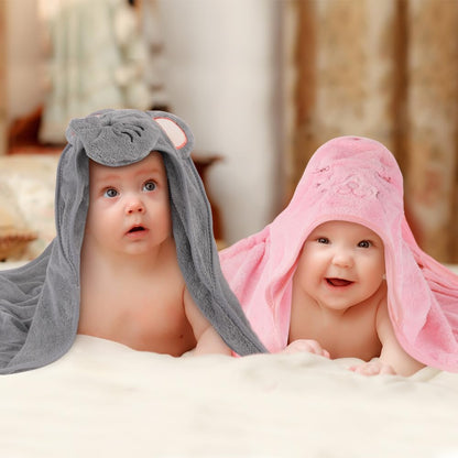 Aolso Hooded Towel Baby, 80 x 80 cm Baby Towel Hood, Baby Wash Cloth, Coral Fleece Baby Towel with Hood for Newborns, Soft and Super Absorbent, Unisex (Grey Elephant)