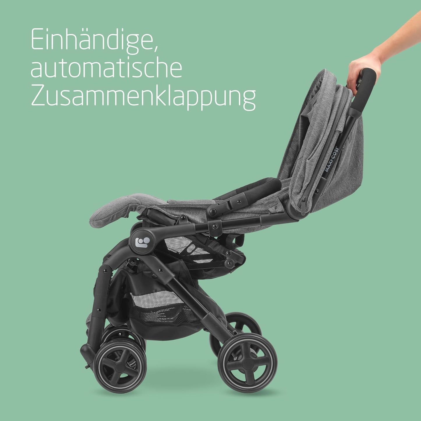 Maxi-Cosi Lara2 Baby Kinderwagen, 0–4 Jahre, 0–22 kg, federleichter, kompakter Buggy, 3 Liegepositionen, flache Liegeposition, klein zusammenklappbar, Schultergurt, Essential Black - Meloni2