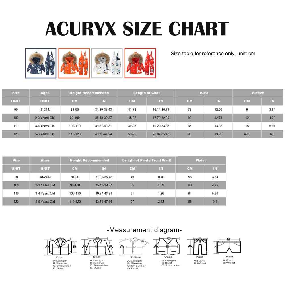 Printed Snowsuits for Baby Girls, 2-Piece Clothing Set, Winter Unisex Children's Down Jacket with Removable Fur Hood with Snow Dungarees, Boys and Girls, Ski Suit Clothing